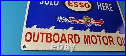 Vintage Esso Gasoline Sign Outboard Oil Sold Here Gas Service Porcelain Sign