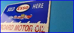 Vintage Esso Gasoline Sign Outboard Oil Sold Here Gas Service Porcelain Sign