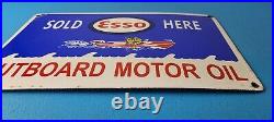 Vintage Esso Gasoline Sign Outboard Oil Sold Here Gas Service Porcelain Sign