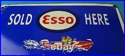 Vintage Esso Gasoline Sign Outboard Oil Sold Here Gas Service Porcelain Sign