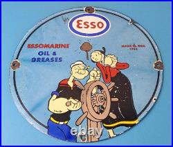 Vintage Esso Gasoline Sign Popeye Marine Gas Service Display Ad Porcelain Sign