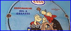 Vintage Esso Gasoline Sign Popeye Marine Gas Service Display Ad Porcelain Sign