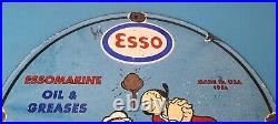 Vintage Esso Gasoline Sign Popeye Marine Gas Service Display Ad Porcelain Sign