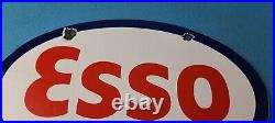 Vintage Esso Gasoline Sign Porcelain Gas Service Station Pump Motor Oil Sign