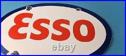 Vintage Esso Gasoline Sign Porcelain Gas Service Station Pump Motor Oil Sign