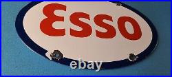 Vintage Esso Gasoline Sign Porcelain Gas Service Station Pump Motor Oil Sign