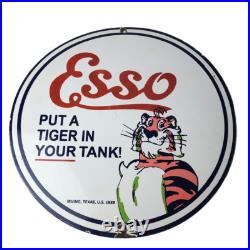 Vintage Esso Gasoline Sign Tiger Gas Station Porcelain Sign Vintage Esso Gasoline Sign Tiger Gas Station Porcelain Sign