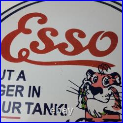Vintage Esso Gasoline Sign Tiger Gas Station Porcelain Sign Vintage Esso Gasoline Sign Tiger Gas Station Porcelain Sign
