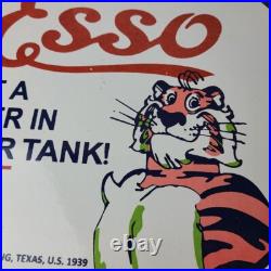 Vintage Esso Gasoline Sign Tiger Gas Station Porcelain Sign Vintage Esso Gasoline Sign Tiger Gas Station Porcelain Sign