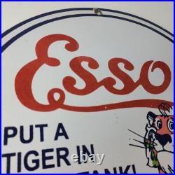 Vintage Esso Gasoline Sign Tiger Gas Station Porcelain Sign Vintage Esso Gasoline Sign Tiger Gas Station Porcelain Sign