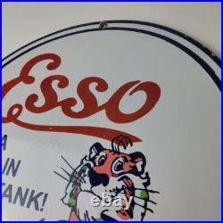Vintage Esso Gasoline Sign Tiger Gas Station Porcelain Sign Vintage Esso Gasoline Sign Tiger Gas Station Porcelain Sign