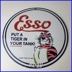 Vintage Esso Gasoline Sign Tiger Gas Station Porcelain Sign Vintage Esso Gasoline Sign Tiger Gas Station Porcelain Sign