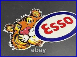 Vintage Esso Gasoline Tiger Metal Die-cut Advertising 12 Gas Station Oil Sign