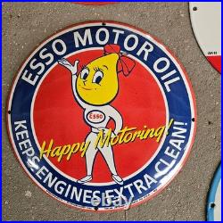 Vintage Esso Girl Motor Old Us Gasoline Oil Gas Pump Enamel Porcelain Sign