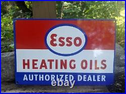 Vintage Esso Heating Oils Porcelain Enamel Gas Pump Sign 12 X 8