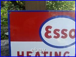 Vintage Esso Heating Oils Porcelain Enamel Gas Pump Sign 12 X 8