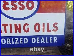 Vintage Esso Heating Oils Porcelain Enamel Gas Pump Sign 12 X 8