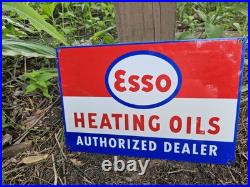 Vintage Esso Heating Oils Porcelain Gas Station Sign, Authorized Dealer 12 X 8