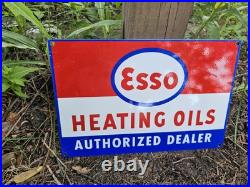 Vintage Esso Heating Oils Porcelain Gas Station Sign, Authorized Dealer 12 X 8