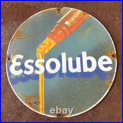 Vintage Esso Lube Green Us Gasoline Oil Gas Pump Enamel Porcelain Sign