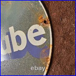 Vintage Esso Lube Green Us Gasoline Oil Gas Pump Enamel Porcelain Sign