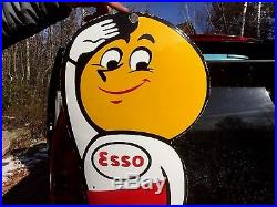 Vintage Esso Motor Oil Gasoline Porcelain Metal Sign Gas & Oil 32X16 inches