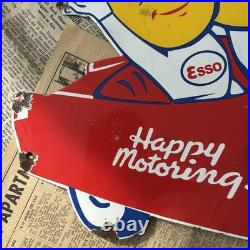 Vintage Esso Oil Drop Boy & Girl Car 20x14 Inches Porcelain Enamel Sign