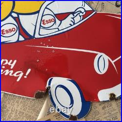 Vintage Esso Oil Drop Boy & Girl Car 20x14 Inches Porcelain Enamel Sign