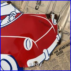 Vintage Esso Oil Drop Boy & Girl Car 20x14 Inches Porcelain Enamel Sign