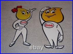 Vintage Esso Oil Drop Boy & Girl Pair 12 Metal Gasoline Oil Advertising Sign 2