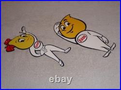 Vintage Esso Oil Drop Boy & Girl Pair 12 Metal Gasoline Oil Advertising Sign 2