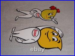 Vintage Esso Oil Drop Boy & Girl Pair 12 Metal Gasoline Oil Advertising Sign 2