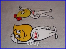 Vintage Esso Oil Drop Boy & Girl Pair 12 Metal Gasoline Oil Advertising Sign 2