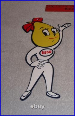 Vintage Esso Oil Drop Girl Woman 12 Enamel Metal Gasoline Oil Advertising Sign