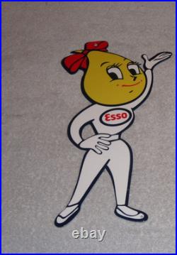 Vintage Esso Oil Drop Girl Woman 12 Enamel Metal Gasoline Oil Advertising Sign