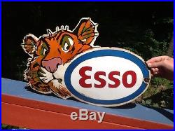 Vintage Esso Oil Metal Porcelain Tiger Sign with tiger head Logo Gas Gasoline