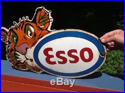 Vintage Esso Oil Metal Porcelain Tiger Sign with tiger head Logo Gas Gasoline
