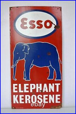 Vintage Esso Oil Porcelain Enamel Sign Board Elephant Kerosene Advertising Coll