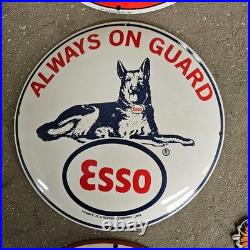 Vintage Esso On Guard 1962 Old Us Gasoline Oil Gas Pump Enamel Porcelain Sign