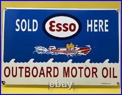 Vintage Esso Outboard Motor Oil Porcelain Sign Marine Gas Station Pump Plate