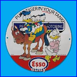 Vintage Esso Put Tiger In Your Tank Girl Service Man Cave Oil Porcelain Sign