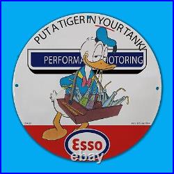 Vintage Esso Put Tiger In Your Tank! Red Service Man Cave Oil Porcelain Sign