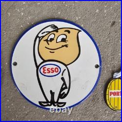 Vintage Esso Stand Blue Old Us Gasoline Oil Gas Pump Enamel Porcelain Sign