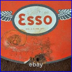Vintage Esso Stand Clear Old Us Gasoline Oil Gas Pump Enamel Porcelain Sign