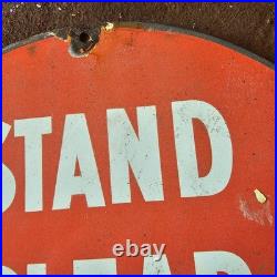 Vintage Esso Stand Clear Old Us Gasoline Oil Gas Pump Enamel Porcelain Sign
