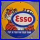 Vintage Esso Tiger Tank Old Us Gasoline Oil Gas Pump Enamel Porcelain Sign