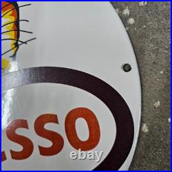 Vintage Esso Tiger Tank Old Us Gasoline Oil Gas Pump Enamel Porcelain Sign