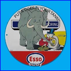 Vintage Esso USA 62 Tiger In Your Tank Duck Service Man Cave Oil Porcelain Sign