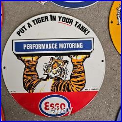 Vintage Esso USA 62 Tiger Old Us Gasoline Oil Gas Pump Enamel Porcelain Sign