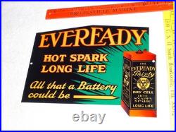 Vintage Eveready Dry Cell Battery Hot Spark Long Life 1' Metal Gasoline Oil Sign